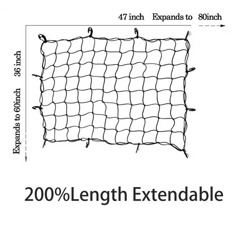 47 Inch X 36 Inch Cargo Net Bungee Nets Stretches To 80 Inch X 60 Inch Mesh Holds More Than 200 Lbs Loads,16 Adjustable Hooks