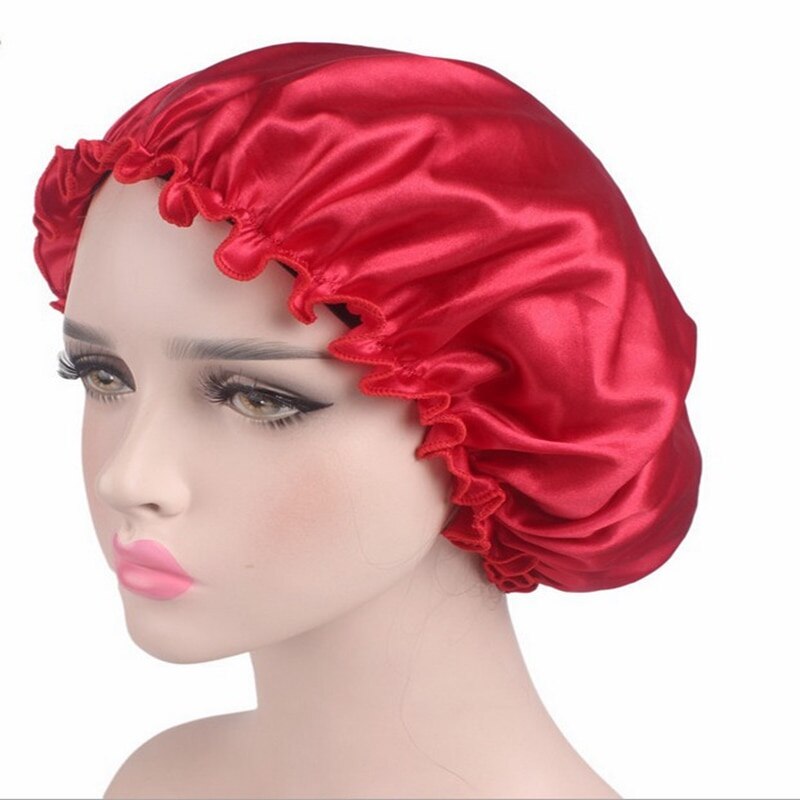 Elastic 58cm Women Shower Cap Satin Night Sleep Cap Shower Cap Hair Bonnet Hat Silk Head Cover Wide Elastic Band