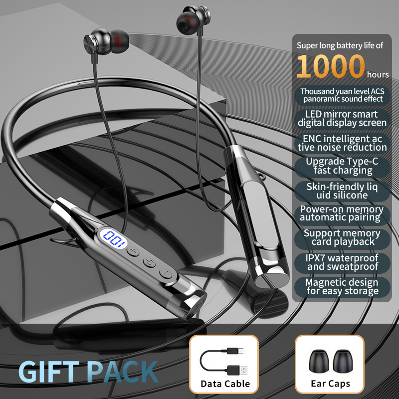 Bluetooth-Kopfhörer, kabellose Kopfhörer, magnetisch, Sport-Nackenbügel, um den Hals hängende TWS-Ohrhörer, kabelloses Bluetooth-Headset mit Mikrofon: Grau