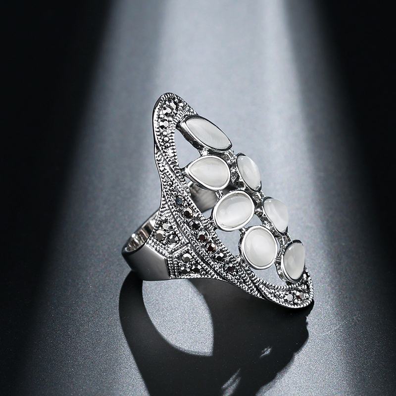 Wbmqda Luxe Mode Rose Goud Opaal Ringen Voor Vrouwen Kristal Instelling Trendy Creatieve Party Bruiloft Sieraden