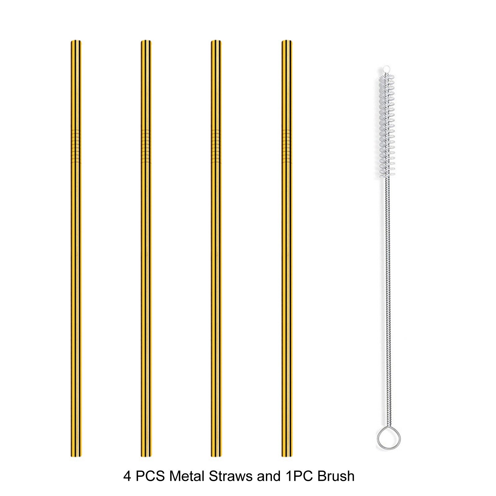 Reusable Metal S traws with Silicone Tip & Travel Case & Cleaning Brush Kit Stainless Steel Straw popotes reutilizables: Gold