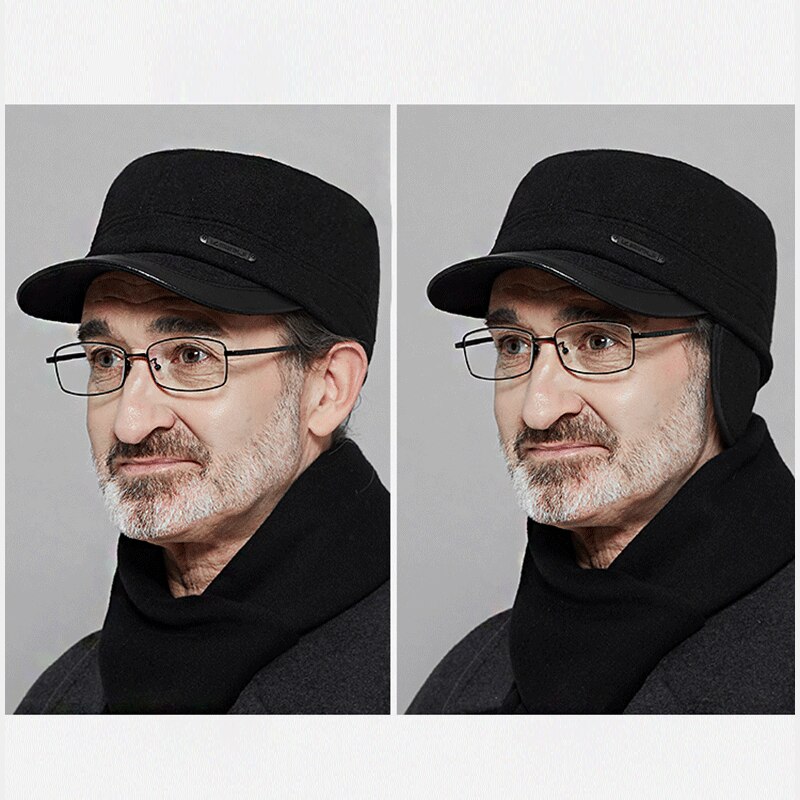 Stara męska czapka zimowa z nausznikami beret tata kapelusz regulowane zimowe ciepłe czapki dla płaskiej czapki starszych kapelusz