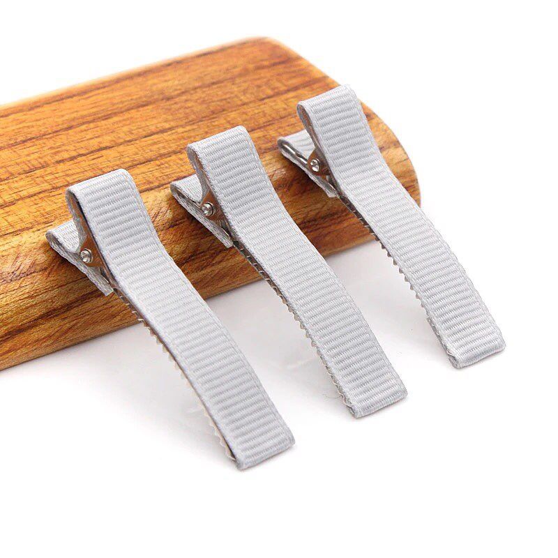 20 sztuk/partia 5cm ryps wstążka pokryte pokryte aligator spinki do włosów podwójne Prong szpilka baza dla DIY dziewczyny dziecko dzieci łuki szpilka: Grey