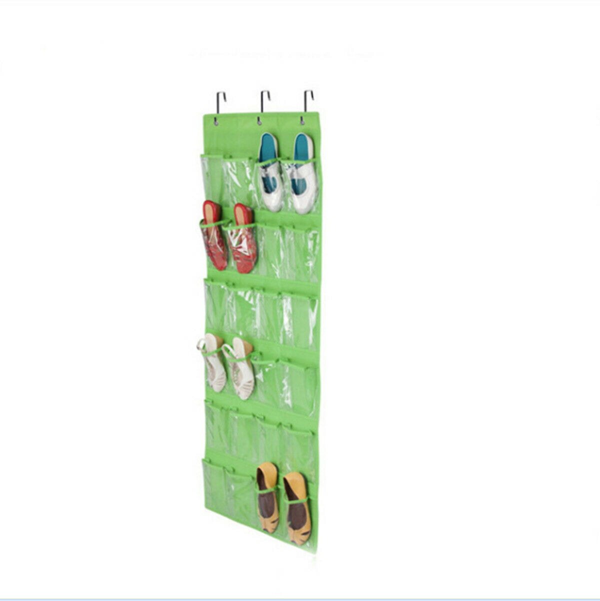 24 Pockets Shoes Storage Hanging Bags Save Space Door Wall Mount Organizer Holders: Green Color