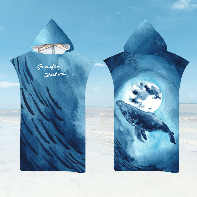 Albornoz de ballenas de cola, toalla de playa, tortuga marina, toallas de baño de secado rápido, capa ligera con capucha, natación, Surf, Poncho para hombres y mujeres adultas: Azul cielo