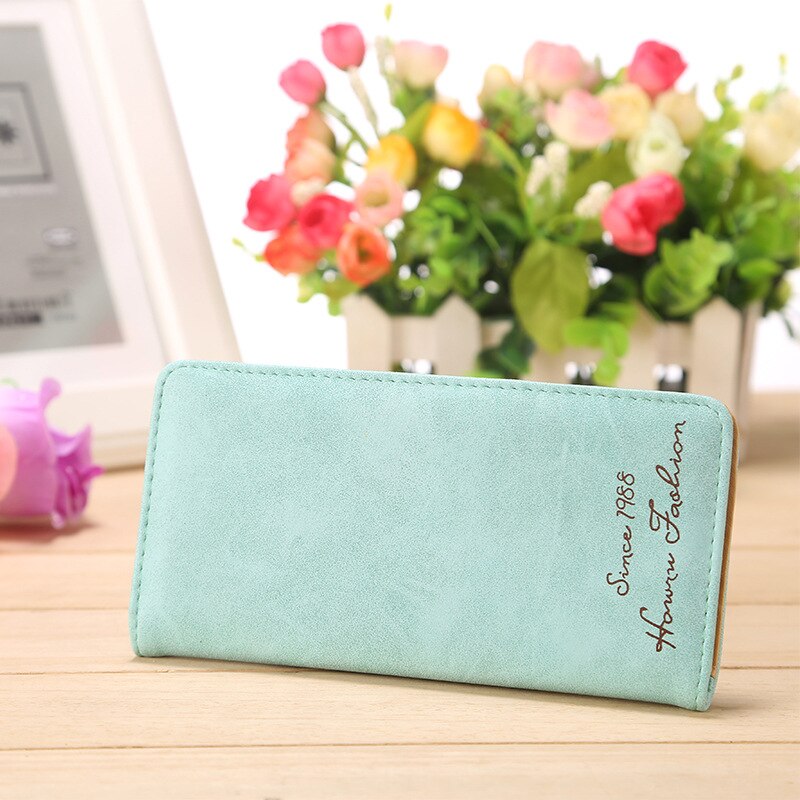 PU Leather Long Colorful Ladies Wallet Clip Thin Two Fold Women Slim Purse Letter Decoration Card Case: Green