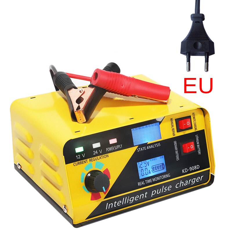 Car AGM Start-stop Car Battery Charger 400AH Intelligent Pulse Repair Battery Charger 12V 24V for RV, ATV, Boat Truck Motorcycle: EU