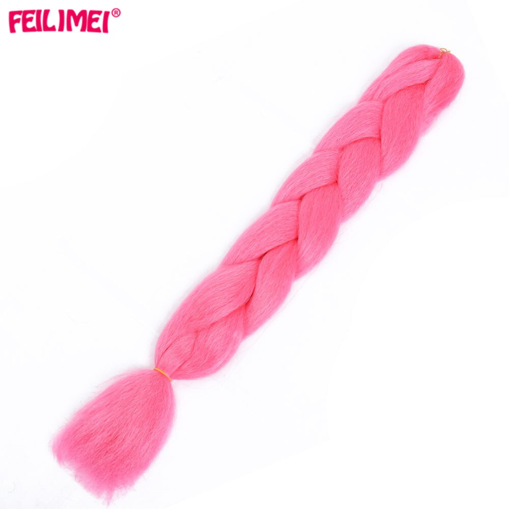 Feilimei-extensions capillaires synthétiques brillantes, mèches longues, tresses Jumbo lumineuses rose bleu violet blanc Ombre: hot pink