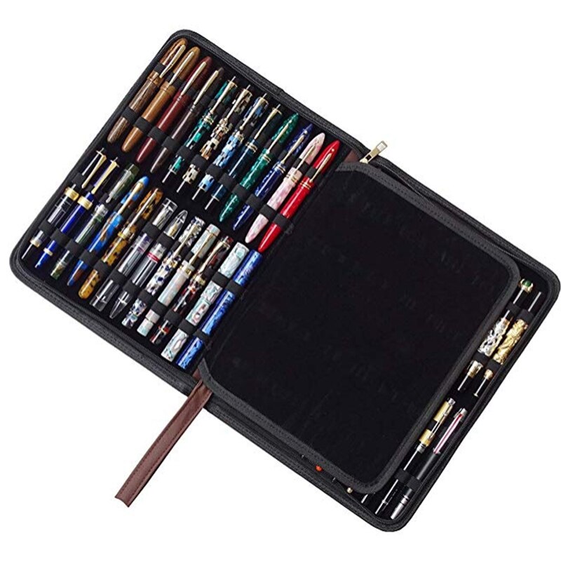 48 Pennen Etui Leren Pennenhouder Bruin Leer Pennenmap