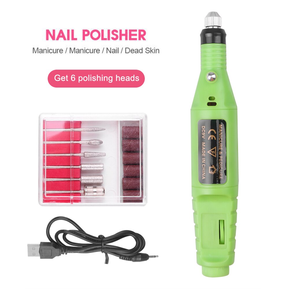 1 Set Nail Boor Elektrische Manicure Machine Pen Pedicure Nail File Nail Art Gereedschap 6 Bits Boor Apparaat Polijsten Tool # 4-TSx: green