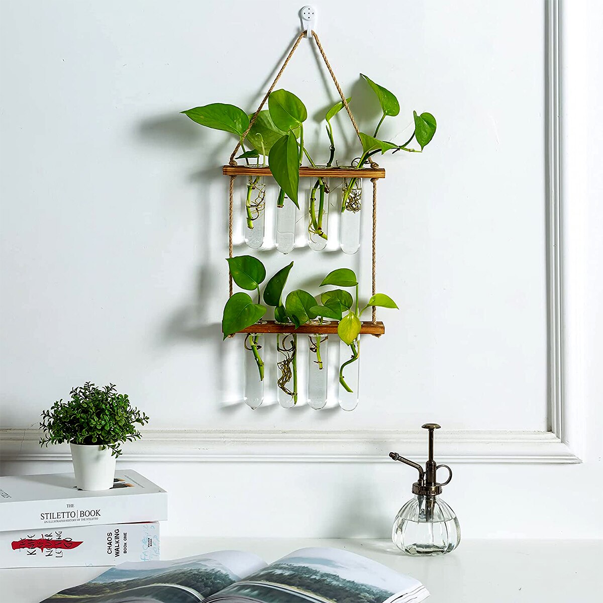 Ins – jardinière murale en verre, Terrarium, Vase avec support de Tube à essai en bois pour la Propagation de plantes hydroponiques