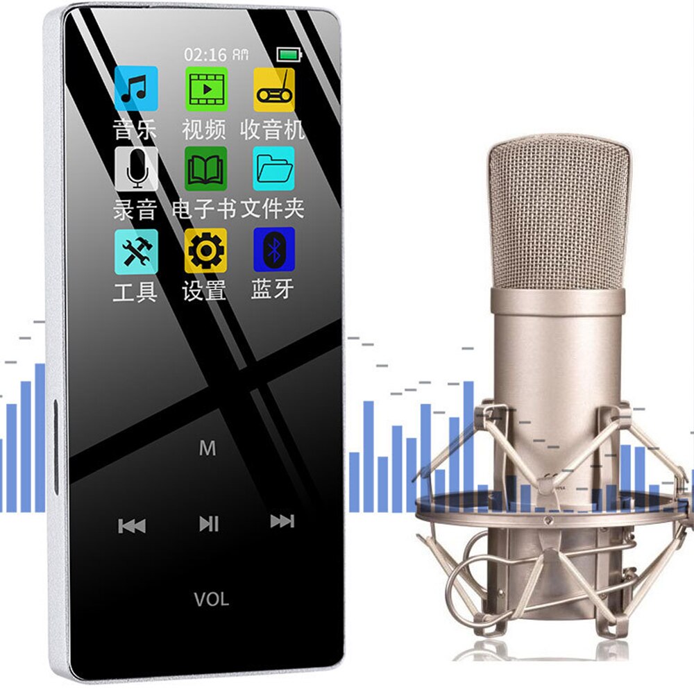 Bluetooth MP3 Player Speaker 16GB Hifi Metal Portable Walkman with Fm Radio Recording Built-in Speaker Touch Key 1.8 Inch Screen