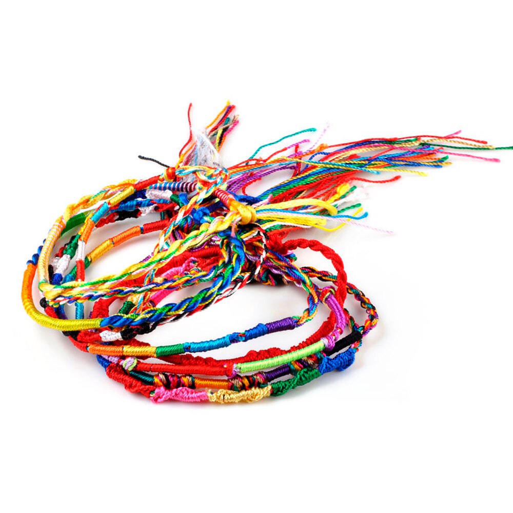 10 unidades/juego de pulseras de la Amistad trenzadas de colores del arco iris para mujer, de joyería artesanal, brazaletes de cuerda hechos a mano, aleatoria