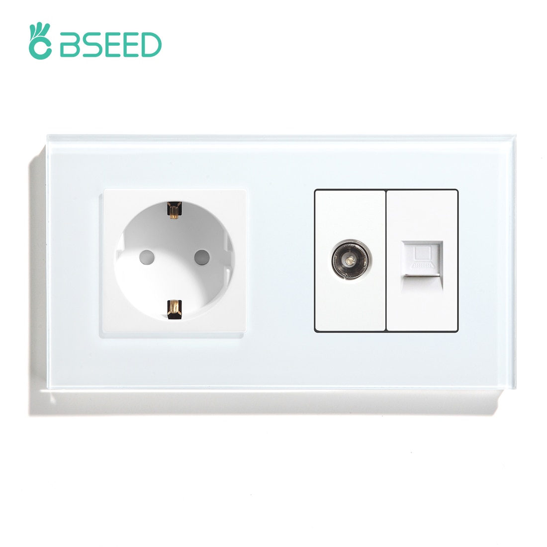 BSEED EU Standard Steckdose TV PC Mit Buchse Kristall Glas Tafel Weiß Schwarz Goldene EU Standard