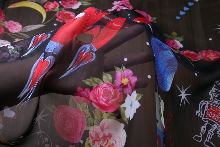 very thin chiffon fabric,planets and rockets printed chiffon fabric,anturm wear women blouse dress transparent thin fabric