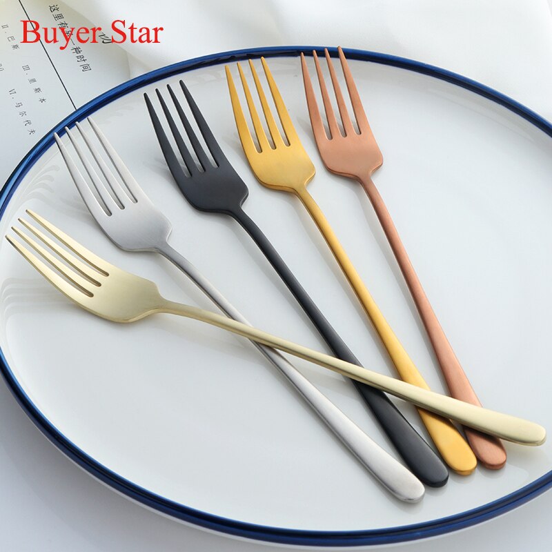 7pcs 21cm/8.2&#39;&#39; 304 Stainless Steel Fork Korean Long Handled Dinner Fork Cake Fruit Dessert Forks set Kitchen Cutlery For Party