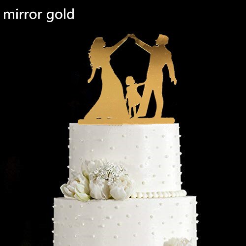 Family Style Rustic Wood Wedding Cake Topper Bride and Groom Cake Toppers with Kids Boy or Girl Cake Decorating Baby Shower: style 13 gold