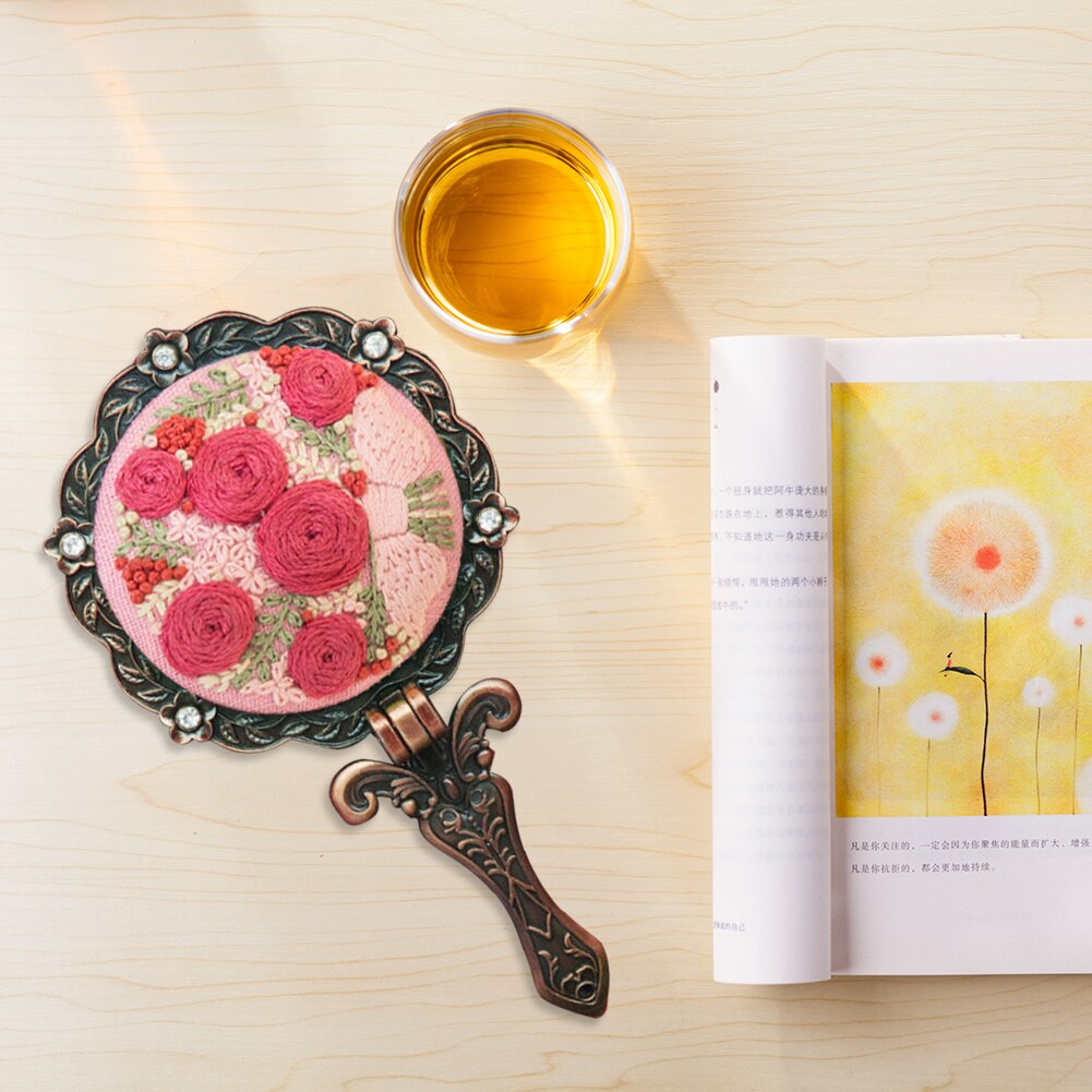 3D Sewing Double Sides Mirror DIY Stamped Flower Bouquet Circle Embroidery Shed DIY Flower Mirror Embroidery kits