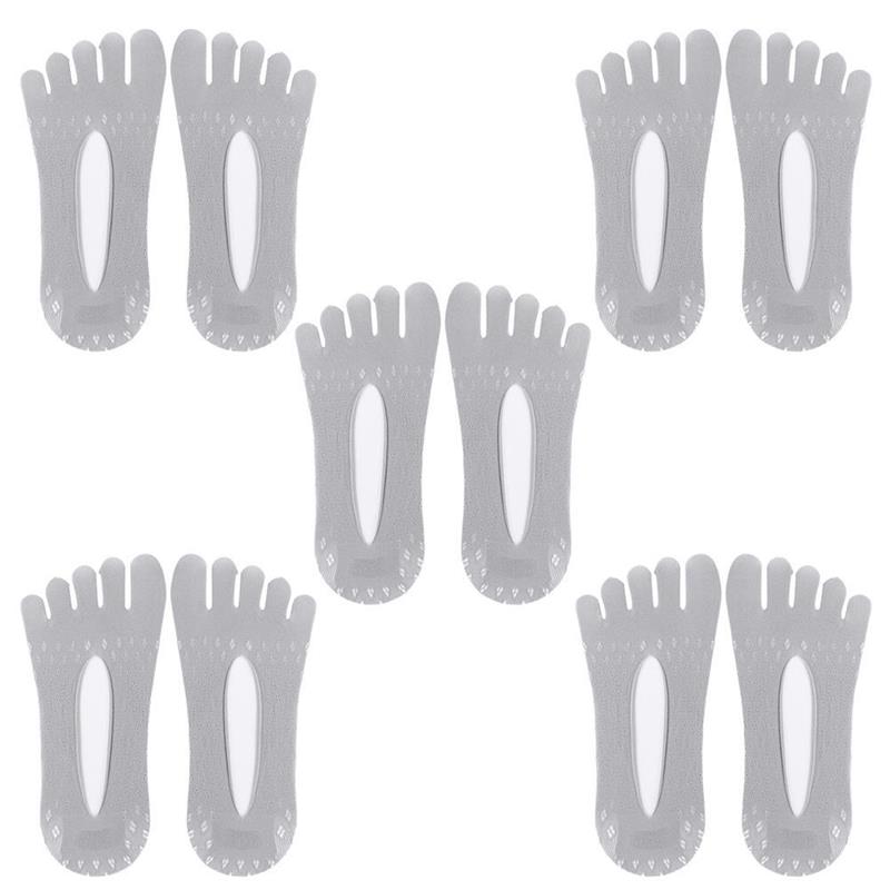 5Pairs Orthopedic Compressing Socks Women'S Toe Socks Ultra Low Cut Liner With Gel Tab Breathable Five Finger Split Boat Socks: Gray
