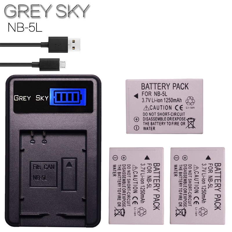 2 pièces NB-5L NB 5L NB5L Batterie + LCD USB Chargeur Pour appareil photo Canon S110 SX200 SX210 SX220 SX230 EST HS IXUS 850 870 800 860 990 SD caméra: charger and 3battery