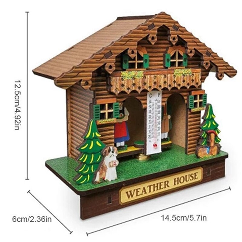 Weather House Forest Weather House with Man and Woman Wood Chalet Barometer Thermometer and Hygrometer Home Decoration