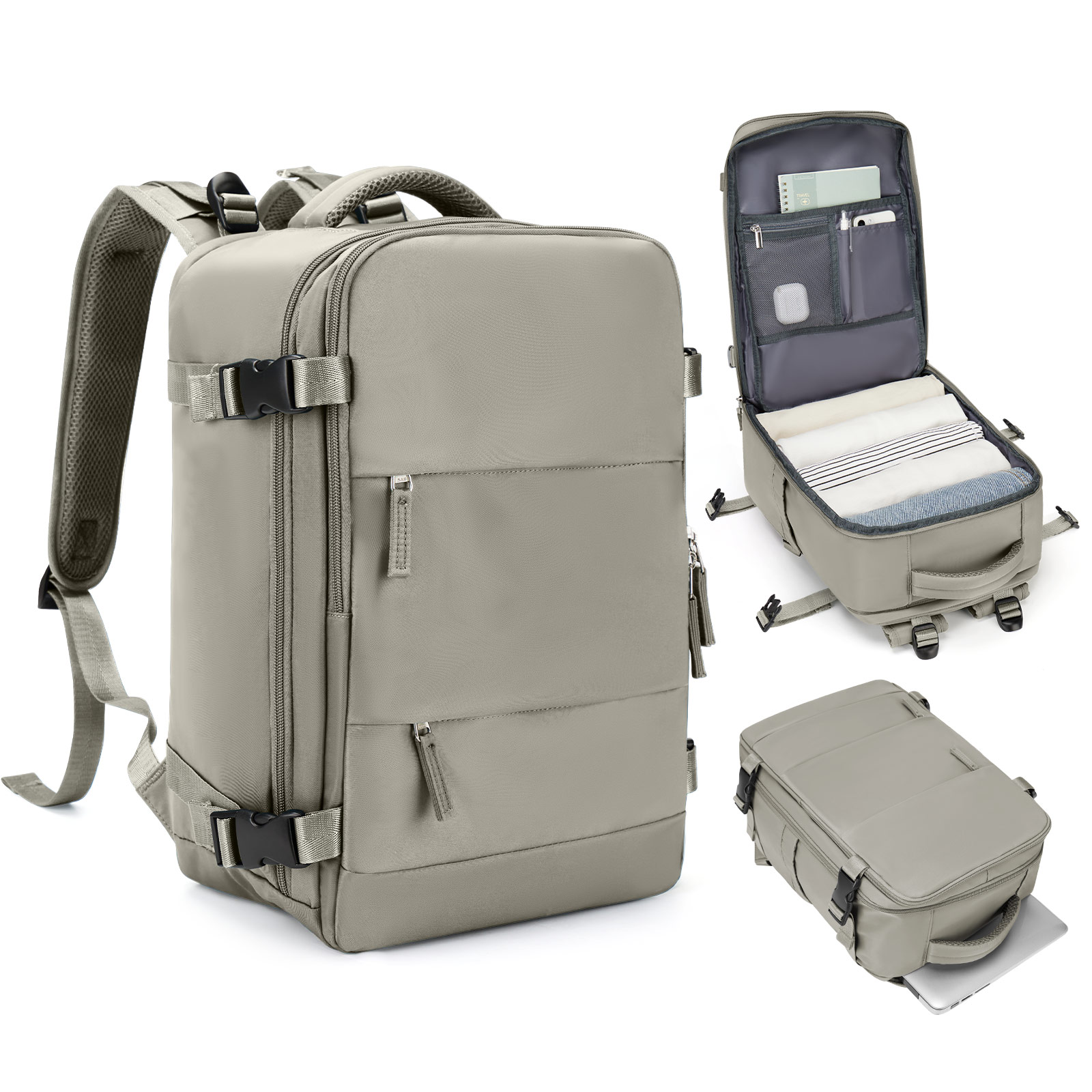 Borsa da cabina 40:*25:*20, zaino da viaggio ad alta capacità approvato dalla compagnia aerea, borsa per laptop da lavoro impermeabile appositamente progettata per uomo: Kaki scuro