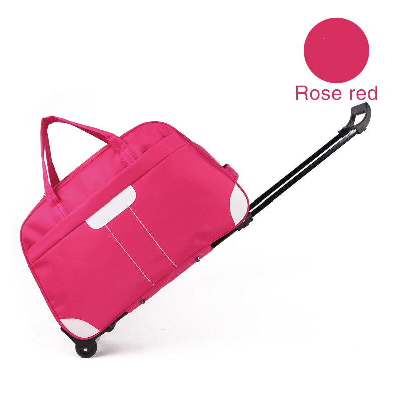 JULY'S SONG Luggage Rolling Suitcase Waterproof Trolley Bag Overnight Weekender Bag Travel Carry-on Duffle Bag With Wheels: rose red