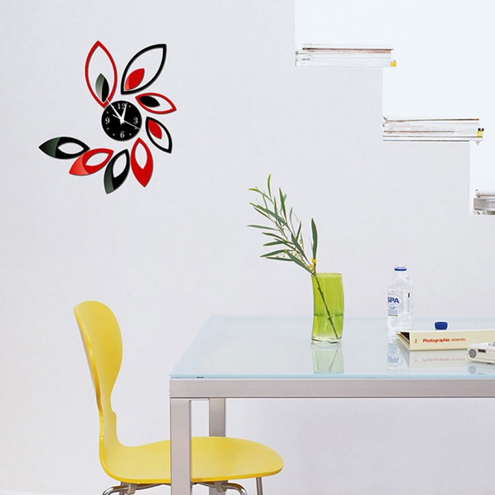 3D Clock Lotus DIY Art Acrylic Mirror Wall Sticker TV Backdrop Home Decoration