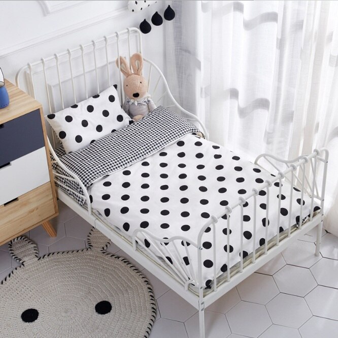 3 stk bomuldsseng sengelinned sæt tegneserie baby sengetøjssæt inkluderer pudebetræk lagen dynebetræk uden fyldstof: Sort