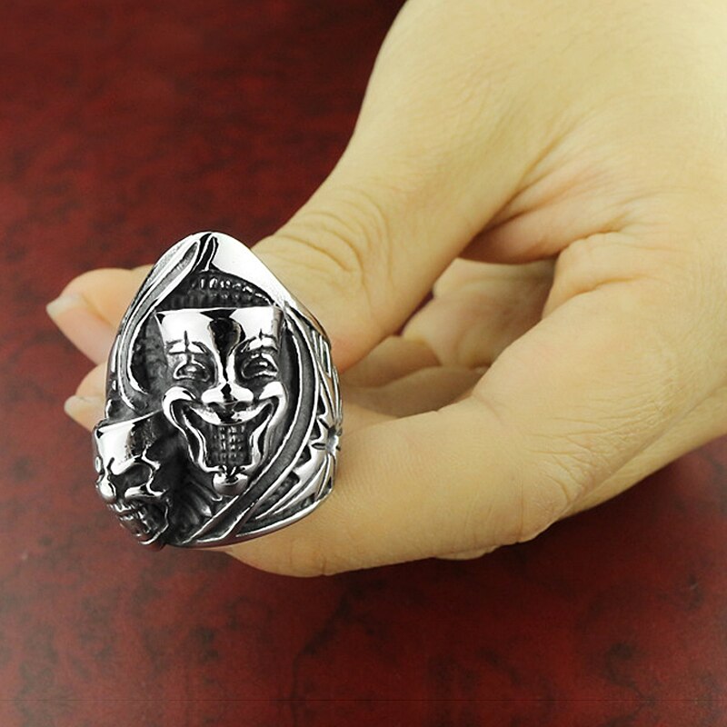 Vintage Gothic Big And Small Clown Skull Ring Men Boys Huge Stainless Steel Biker Rings Male Heavy Metal Punk Rock Jewelry