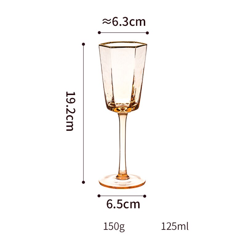 Nordisk højkvalitets sekskantet hammerstribe guldkantet vinglas krystalglas champagnekop husholdnings whiskyglas vandkop: M01