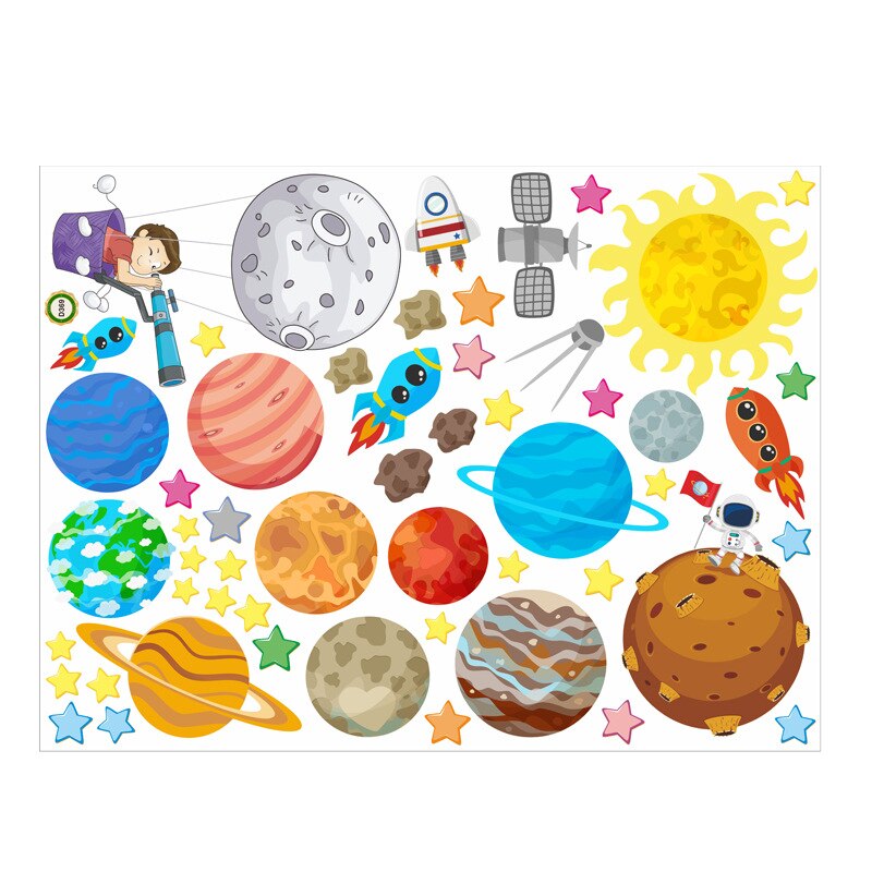 The Solar System Wall Stickers Removable Outer Space Planet Wall Decals To DIY Kids Nursey Bedroom Living Room Home Decoration: A4