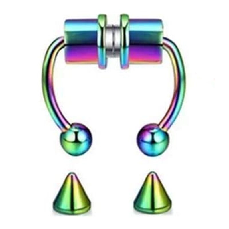 1 PIÈCES En Acier Inoxydable Faux Nez Perçage ensemble Septum Magnétique Faux Piercing Nez Clip Sur Non Piercing Nez Cerceau Septum Anneau Lot: Rainbow