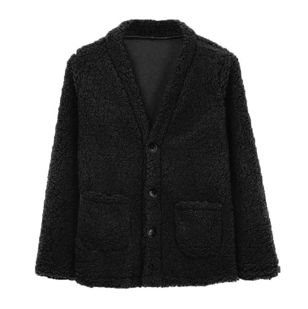 Veste de manteau à manches longues | Cardigan moelleux pour femmes, veste de pull pour hiver de couleur unie surdimensionnée: Black / XXL