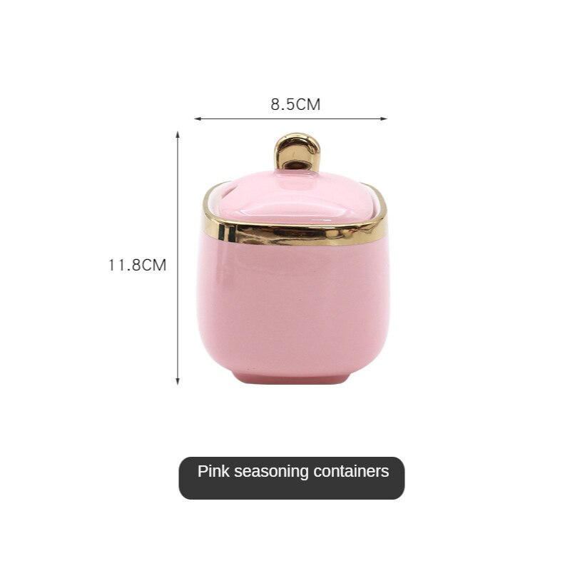 Ceramic Condiment Spice Jars Set Bottle Luxury Golden Salt Sugar Tea Container Storage Jar Household Cooking Kitchen Tool: Pink 1PCS