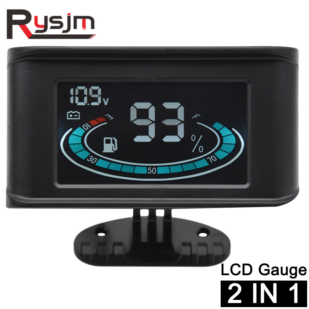H 2 w 1 LCD samochód cyfrowy budzik wskaźnik paliwa + woltomierz wolt wody 12v/24v uniwersalny cyfrowy poziom paliwa motocykl miernik paliwa części