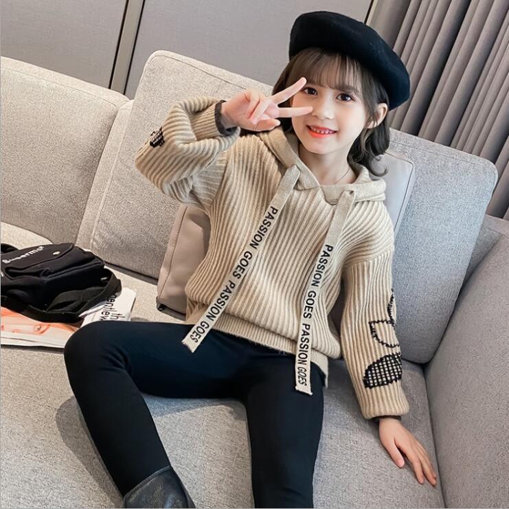 Filles adolescentes doux pull 4-14 ans filles chaudes Boutique haut vêtements enfants printemps automne vêtements d'hiver chandails enfants vêtements: Kaki / 160