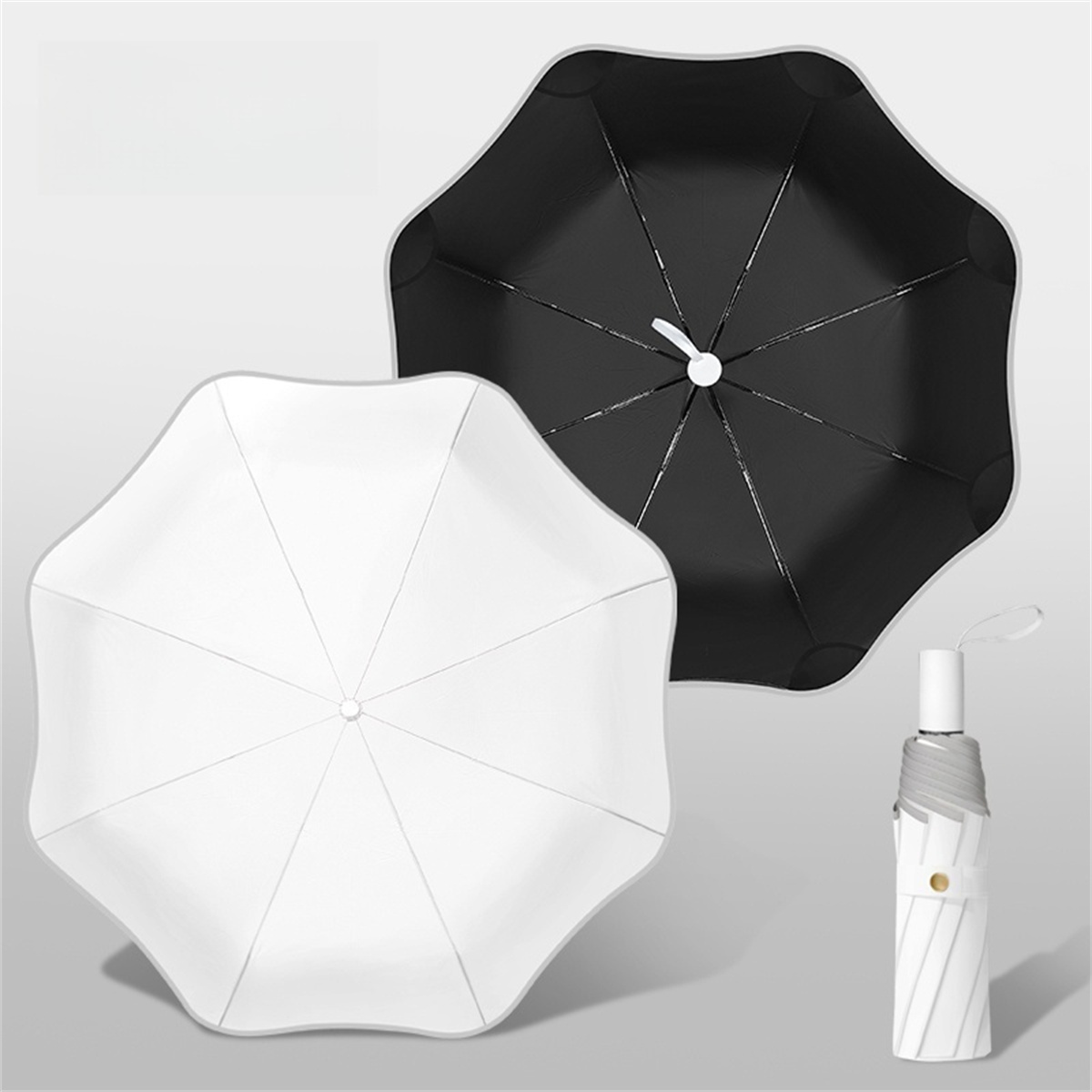 1 Ronde hoekparasol mooie schaduw effen kleur ultralichte UV-bescherming draagbaar voor twee doeleinden effen kleur klein fris klein s: Black