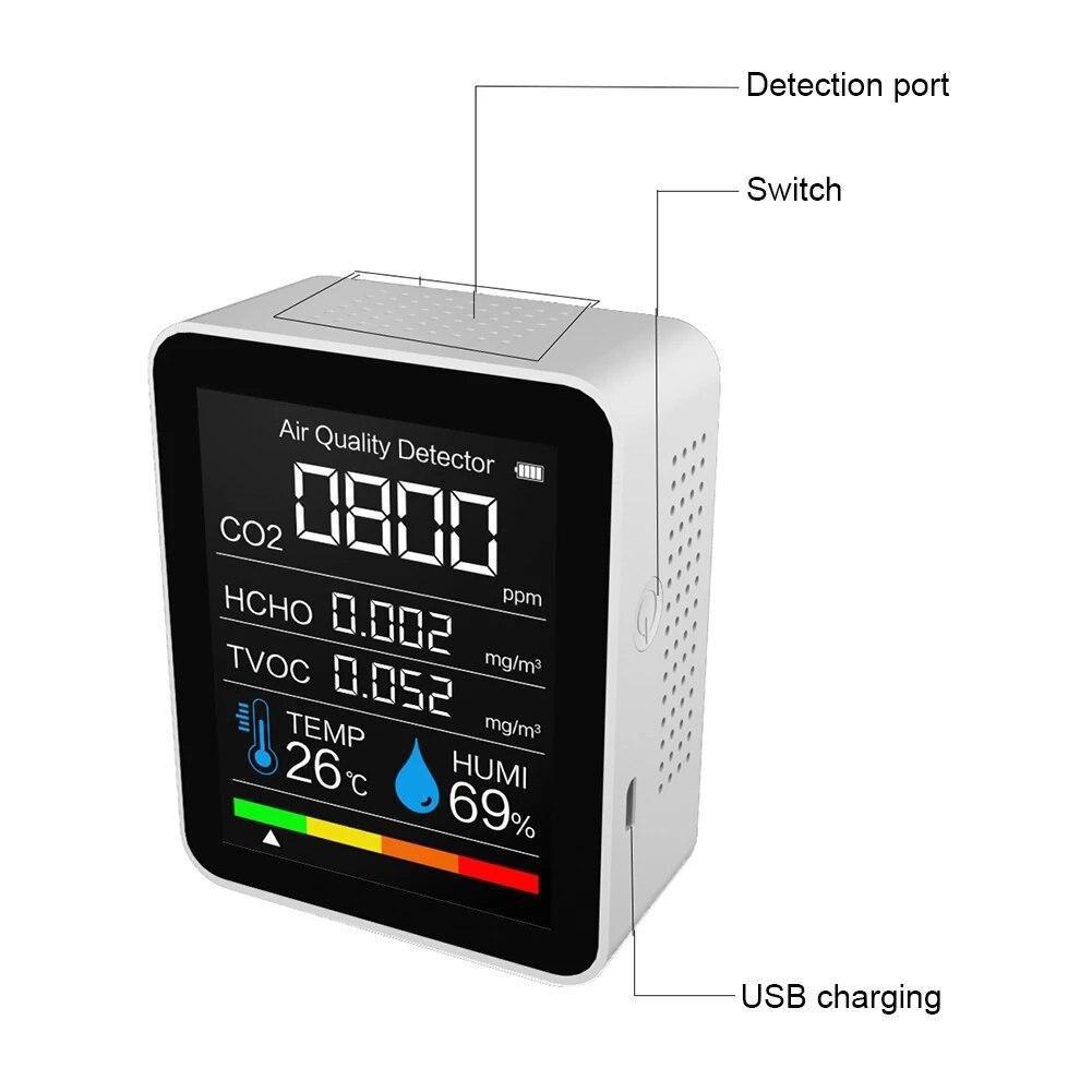 8 In 1 CO2 Meter Air Inspection Thermohygrometer Intelligent Gas Analyzer Digital Air Pollution Monitor