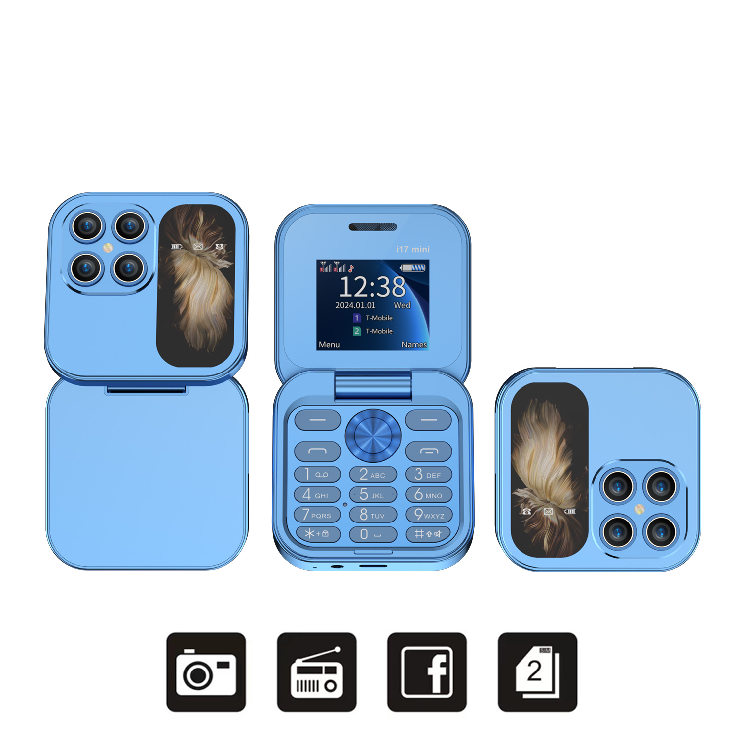 SERVO i17 Mini kippen praktisch 2G Netzwerk 1,77 Zoll Bildschirm Dual SIM Taschenlampe Geschwindigkeit wählen FM Radio Kleine faltbare Telefon: grün