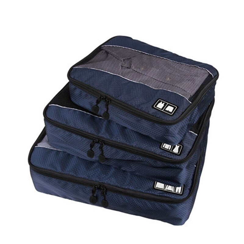 3 unids/set ropa cubos de embalaje bolsa de viaje para camisas y pantalones de ropa bolsas de organizadores de equipaje Necessaire: Azul oscuro