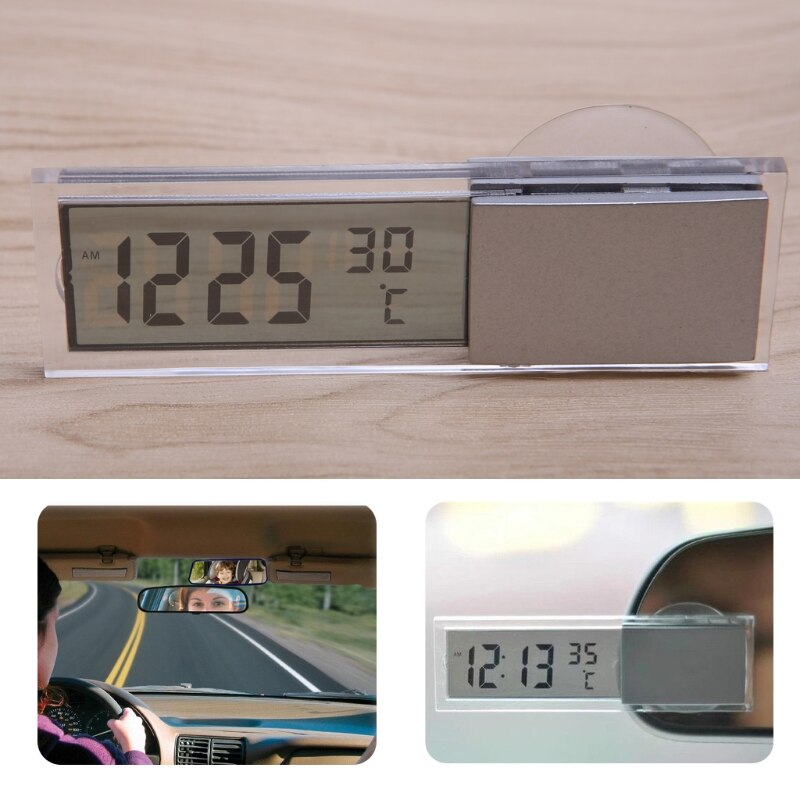 Mini termómetro Digital LCD para coche y camión, reloj con ventosa, 2 en 1