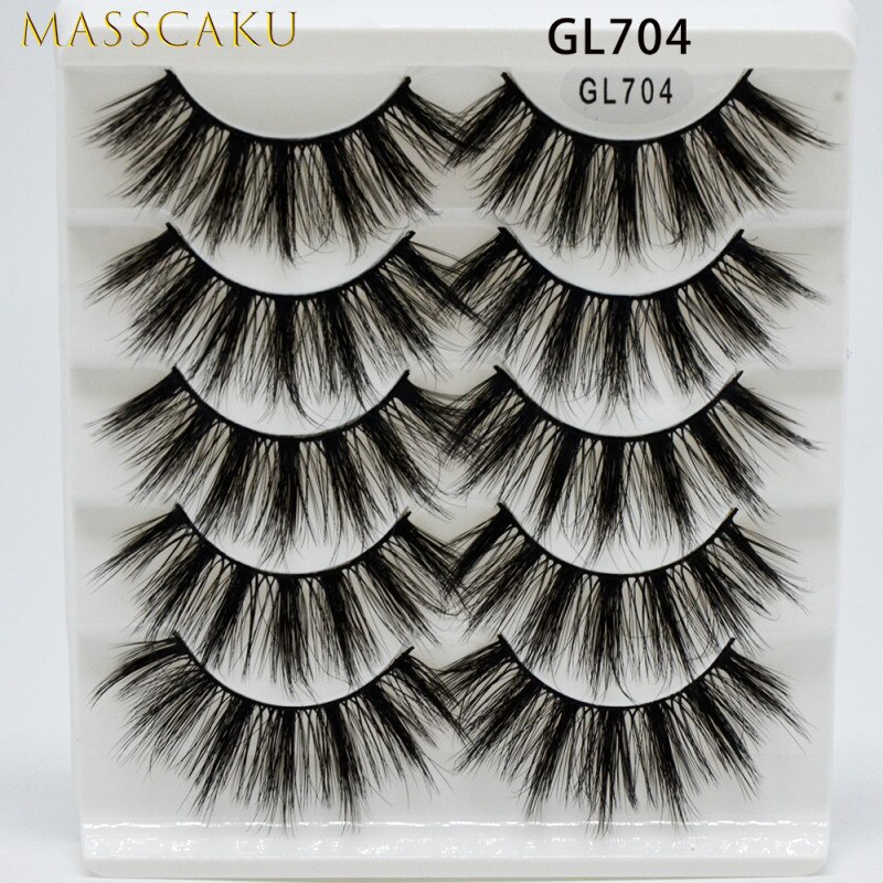 Masscaku 5 par mink fransar faux ögonfransar mink lösögonfransar dramatisk volym fransar fransförlängning makeup kit cilios: Gl704
