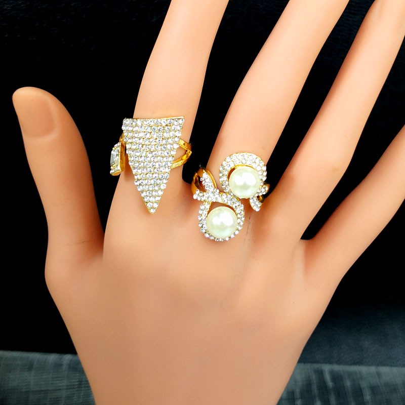 10Pcs Women's Rings Mixed Styles Pearl Gold Zircon Rings Lots Female Jewelry Bulks Lot LR4166