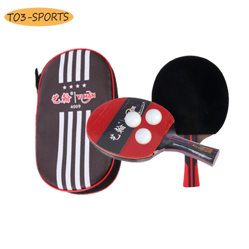 Conjunto de raqueta de tenis de , 1 ~ 5 estrellas, con bolsa + 3 pelotas, de goma de doble cara, pala de Ping Pong