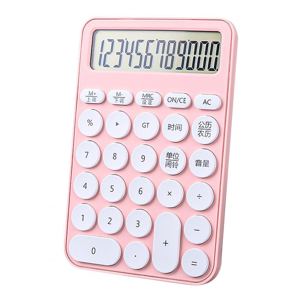 Student Calculator 12 Digits Display Self-contained Voice Calendar Large Screen Desktop Calculator with Alarm Office Supplies: Light Pink