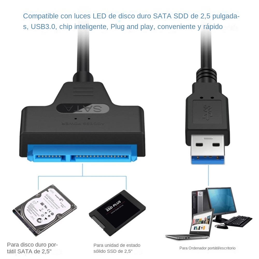 Usb sata 3 -kabel sata til usb 3.0- adapterkabler opptil  to 6 gbps støtte for 2.5- tommers ekstern ssd hdd-harddisk 22 -pinners sata iii for pc