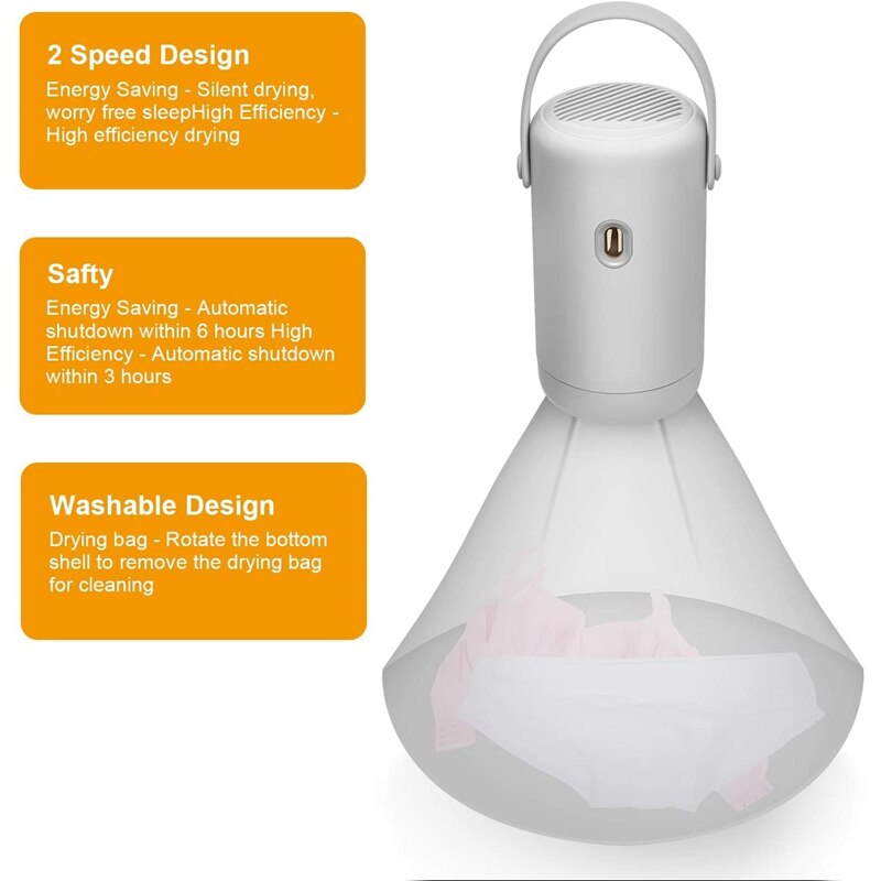 Portable Clothes Dryer Mini Retractable Dryer with 2 Working Modes Automatic Timer Shutdown for Anywhere Anytime