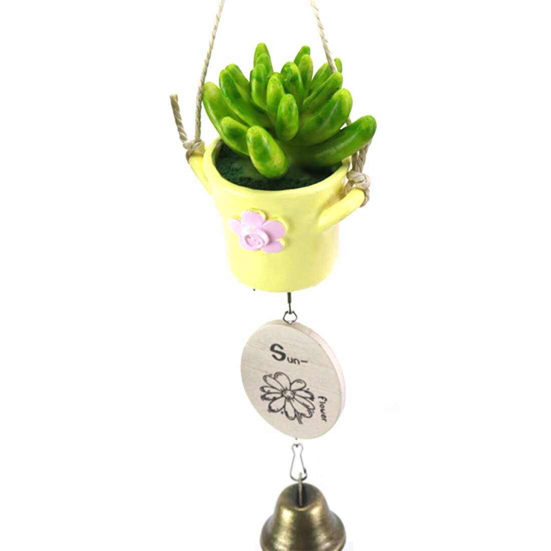 Simulation Country Style Potted Plant Wind Chimes Hanging Style Bells For Window Decor To Friend-White/Yellow/Pink