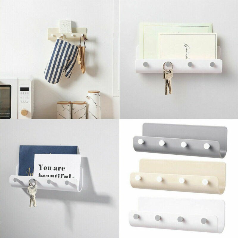 Colgador de pared sin agujeros, 4 ganchos, soporte de almacenamiento adhesivo sin clavos, colgador de llaves, organizador de correos, caja de letras, puerta de correo